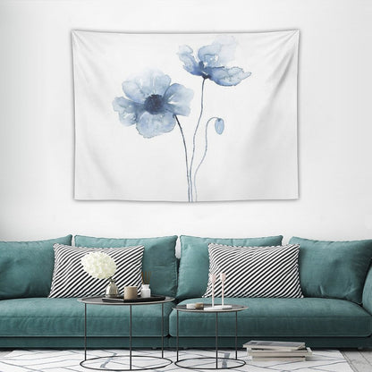 Blue Watercolor Poppies Tapestry