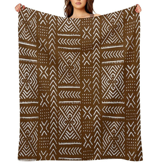 Line Mud Cloth  Brown Throw Blanket