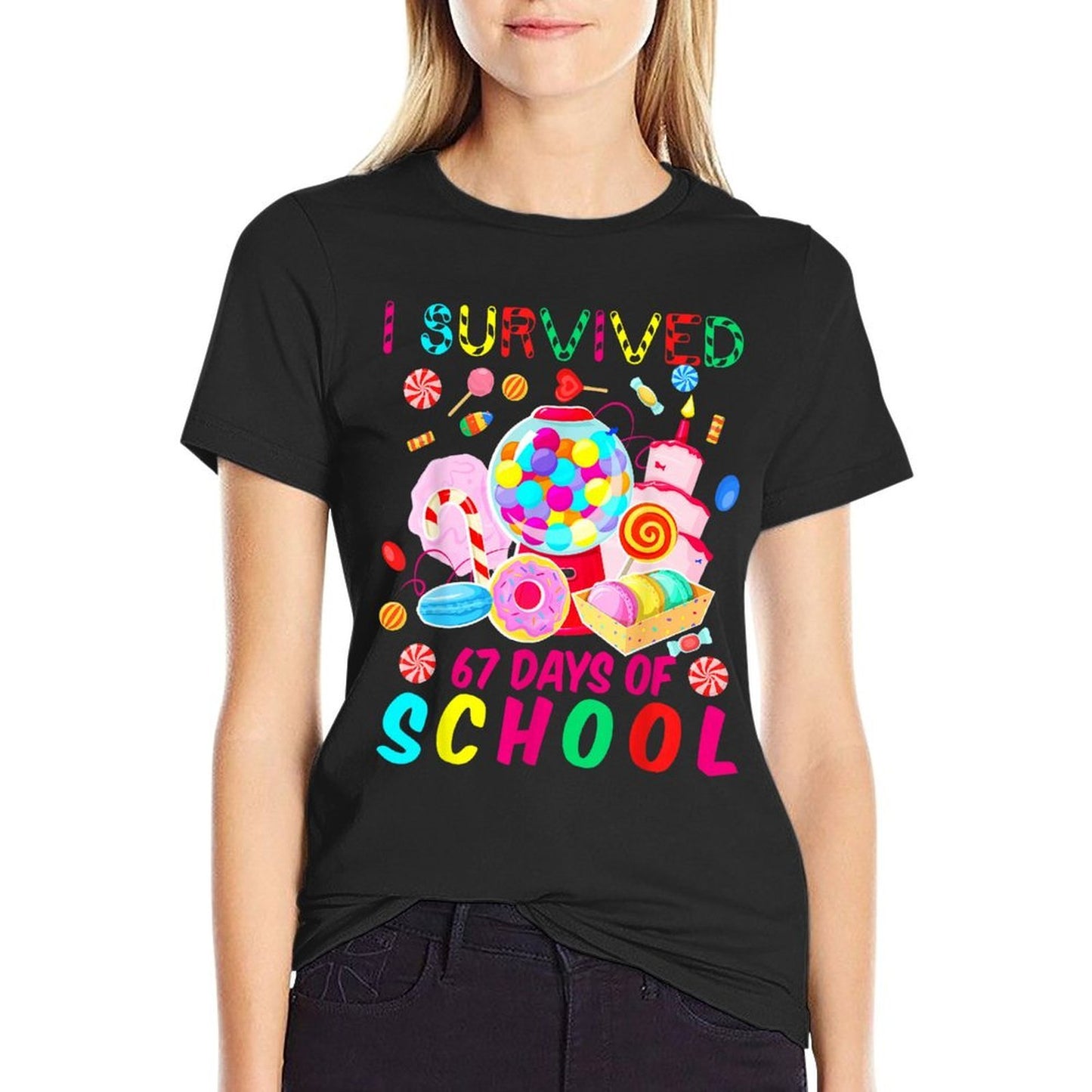 I Survived 67 Days of School Candy Funny 67 Teacher Student  Slim-fit Cut T-Shirt