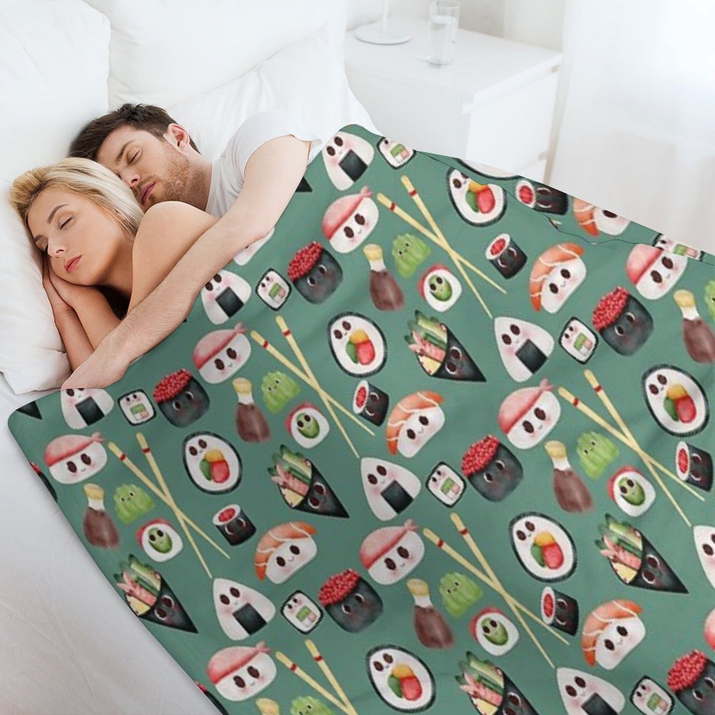Kawaii Sushi Squad – Cute Japanese Food Illustration Throw Blanket