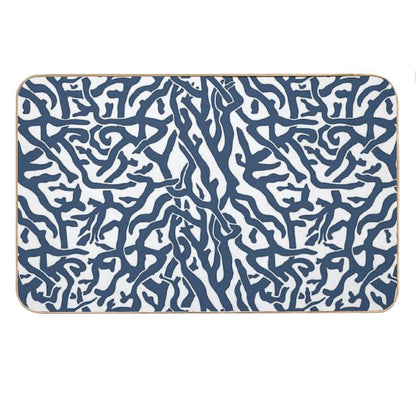 Coral Reef Pattern  Navy Blue White Coastal Beach House Bath Mat