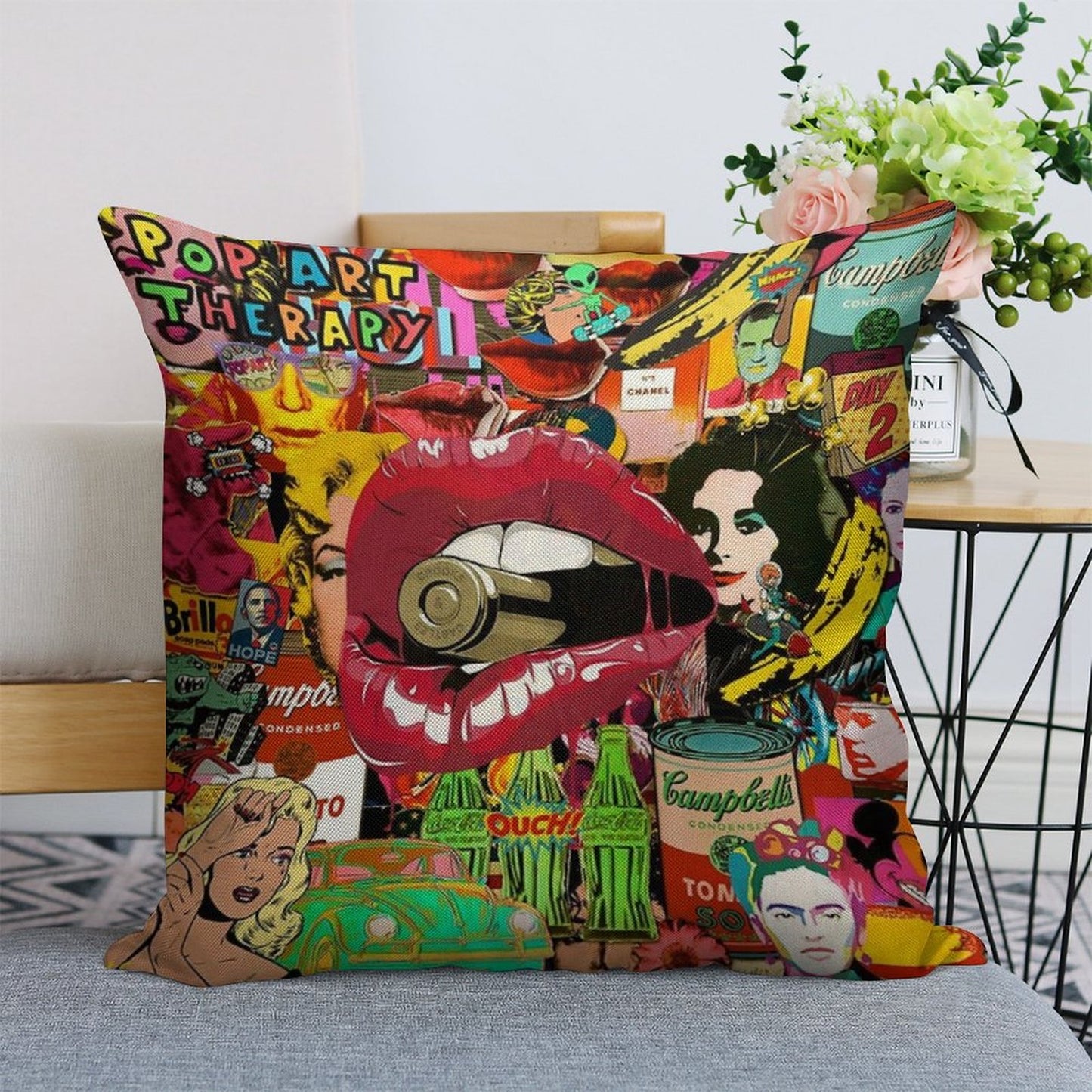 Pop Art Therapy Linen Throw Pillow Cover