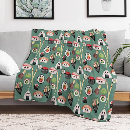 Kawaii Sushi Squad – Cute Japanese Food Illustration Throw Blanket