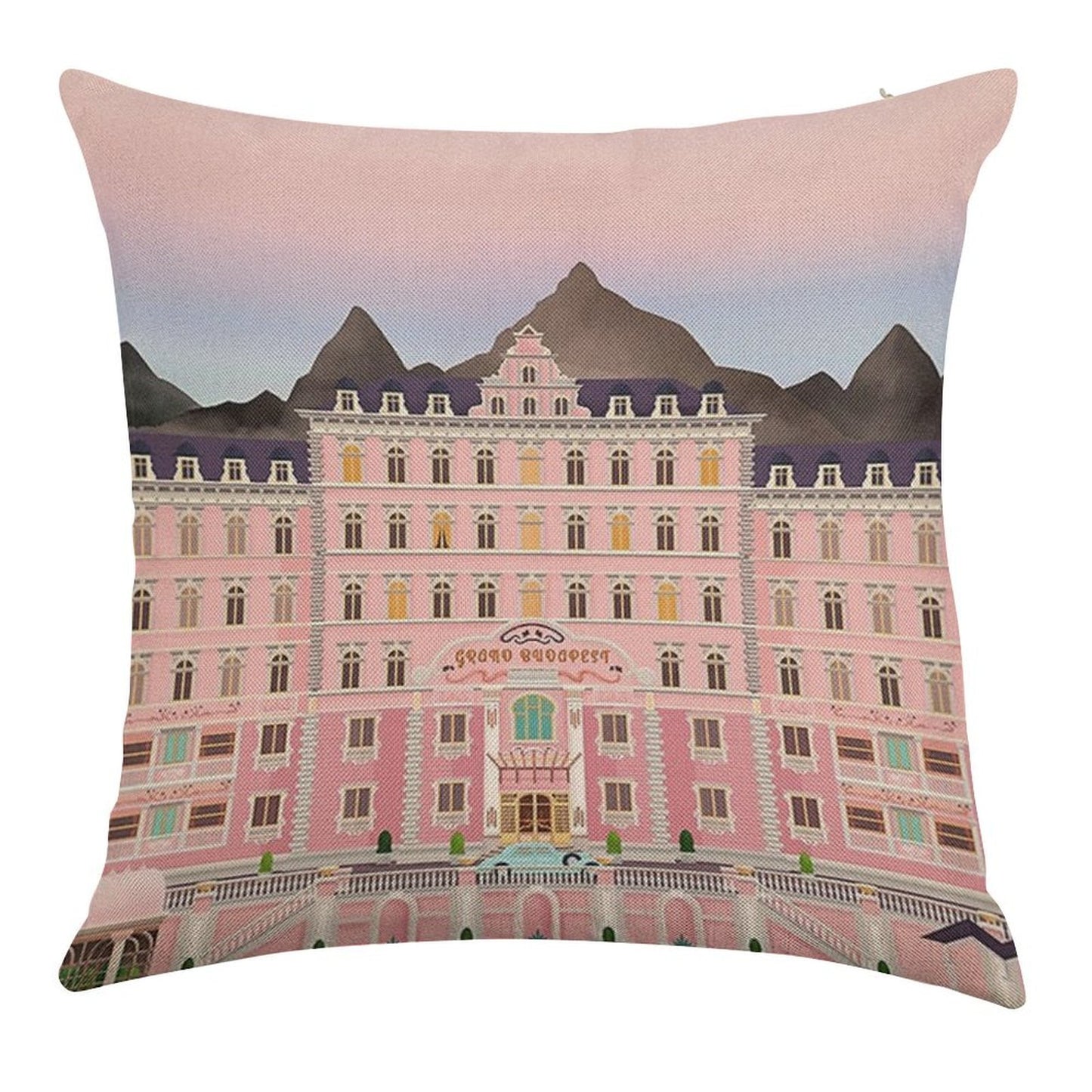 Grand Budapest Hotel Poster Wes Movie Rushmore Linen Throw Pillow Cover