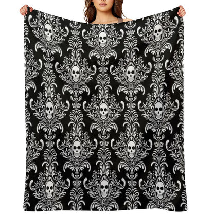 Skulls Damask Goth Halloween Pattern Throw Blanket