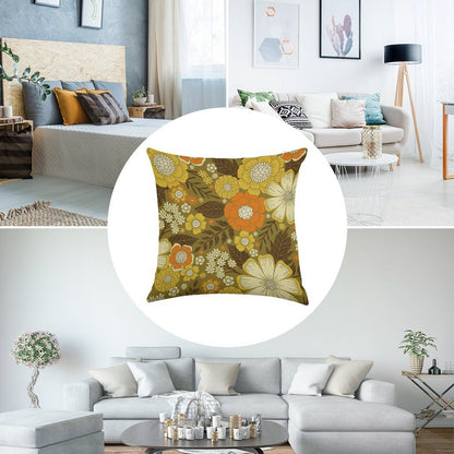 1970s RetroVintage Floral Pattern Linen Throw Pillow Cover