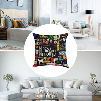How I Met Your Mother Collage Poster Iconographic - Infographic Linen Throw Pillow Cover