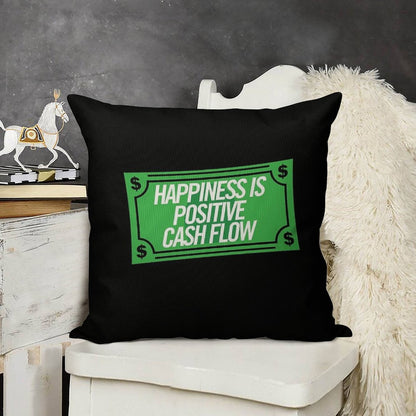 Happiness Is Positive Cash Flow Money Quote Linen Throw Pillow Cover