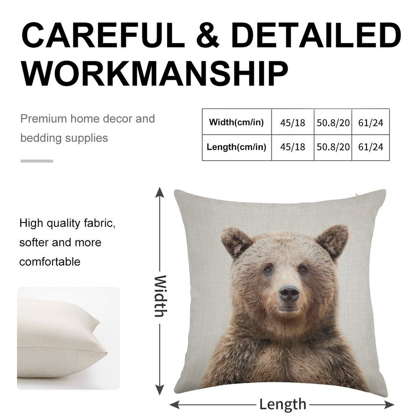 Grizzly Bear - Colorful Linen Throw Pillow Cover