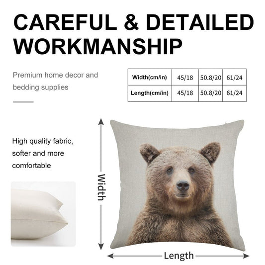 Grizzly Bear - Colorful Linen Throw Pillow Cover