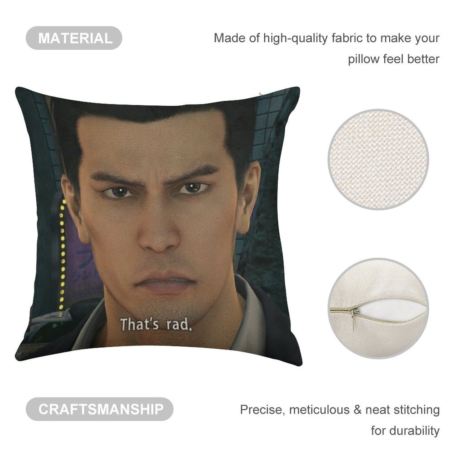 Yakuza Kiryu That's Rad Linen Throw Pillow Cover