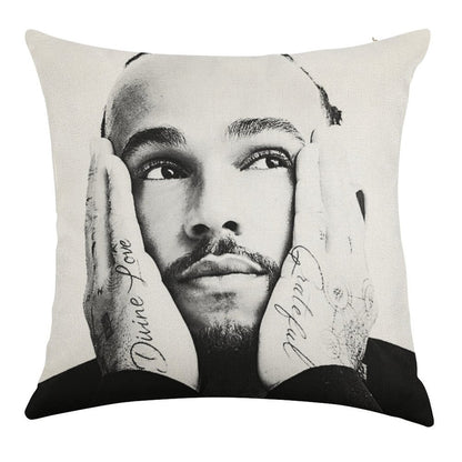 F1 Lewis Hamilton 44 Linen Throw Pillow Cover