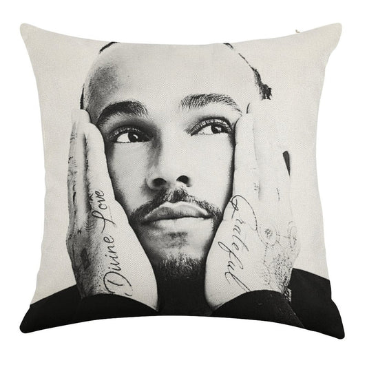 F1 Lewis Hamilton 44 Linen Throw Pillow Cover