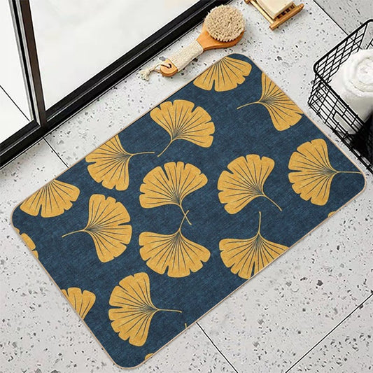 Ginkgo Biloba -  Gingko Leaves  - Blue Bath Mat