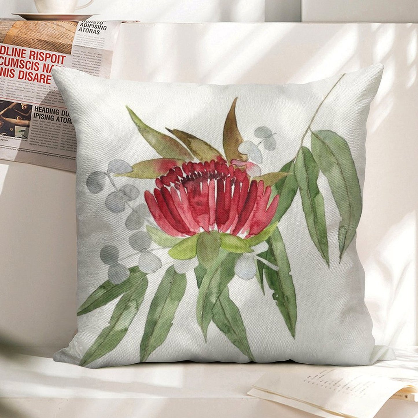 Australian Native Bush Watercolour Linen Throw Pillow Cover