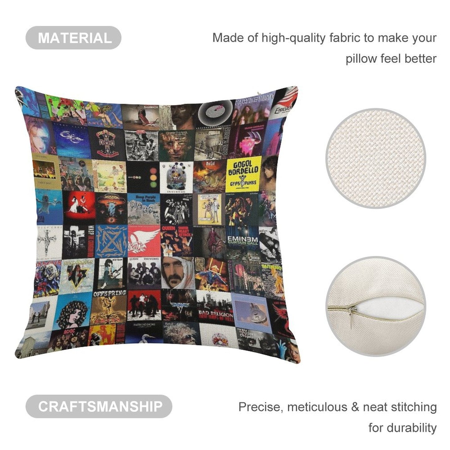 Retro Album Cover Collage Linen Throw Pillow Cover