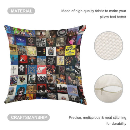 Retro Album Cover Collage Linen Throw Pillow Cover