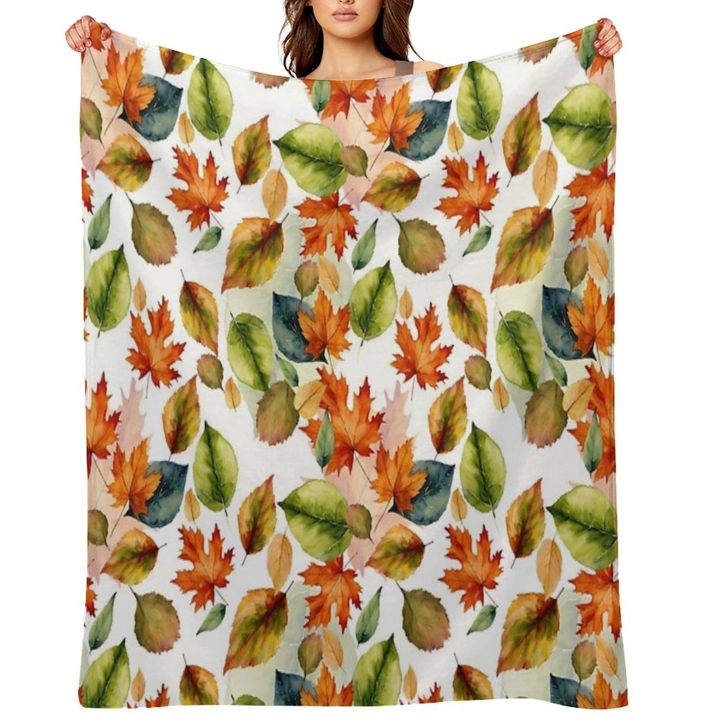 Watercolor Pattern, Autumn Leaves,Nature Inspired Throw Blanket