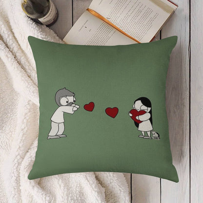 Hearts Throw Linen Throw Pillow Cover