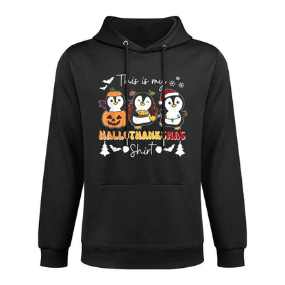 Penguin Christmas Halloween This Is My Hallothanksmas All-Day Comfort Hoodie