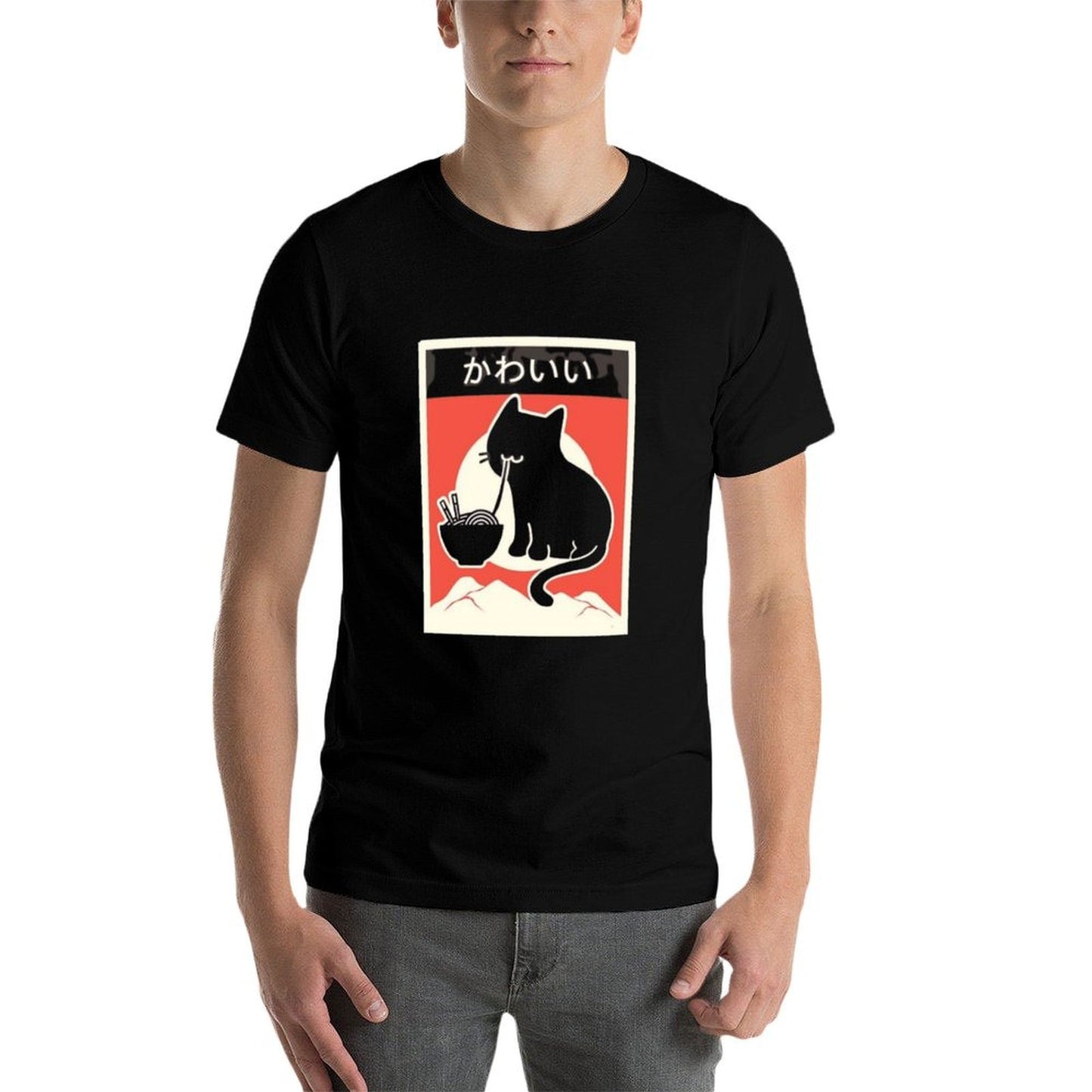 Kawaii Vintage Style Japenese Ramen Cat  Eco-friendly Material T-Shirt