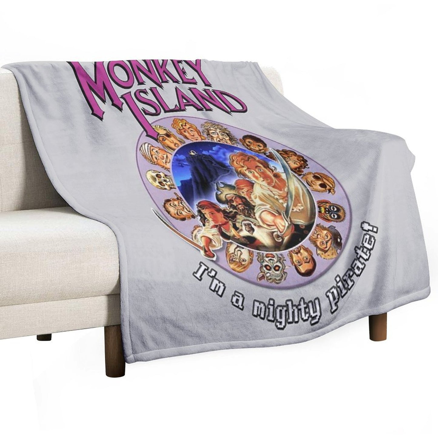 Secret of Monkey Island - I'M A MIGHTY PIRATE! Classic MS-DOS Point And Click Graphic Adventure Game! Throw Blanket