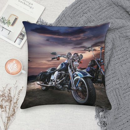 Harley Davidson Beautiful Sunset Soft Reinforced Edging Throw Pillow