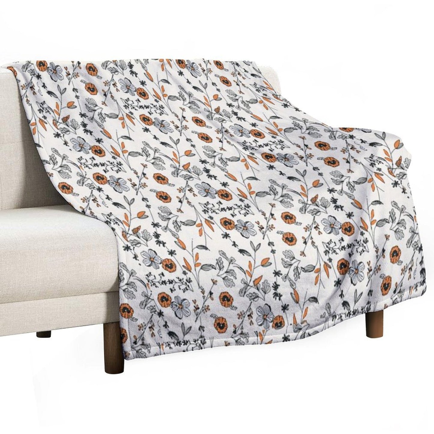 Orange Flower Pattern Throw Blanket