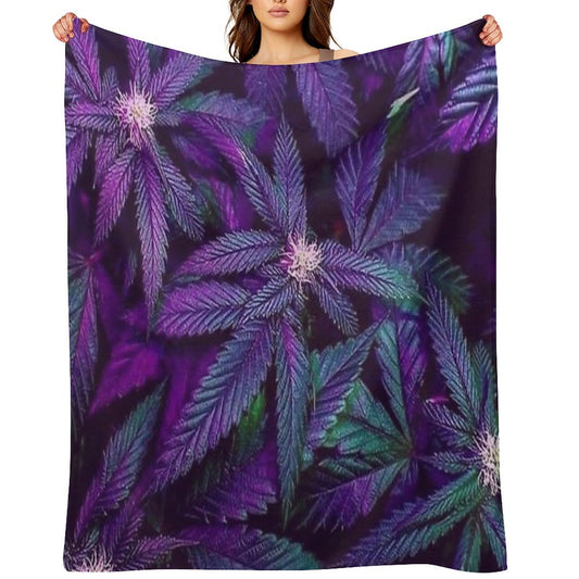 Psychedelic Purple Cannabis Marijuana Weed Pot Leaves Throw Blanket