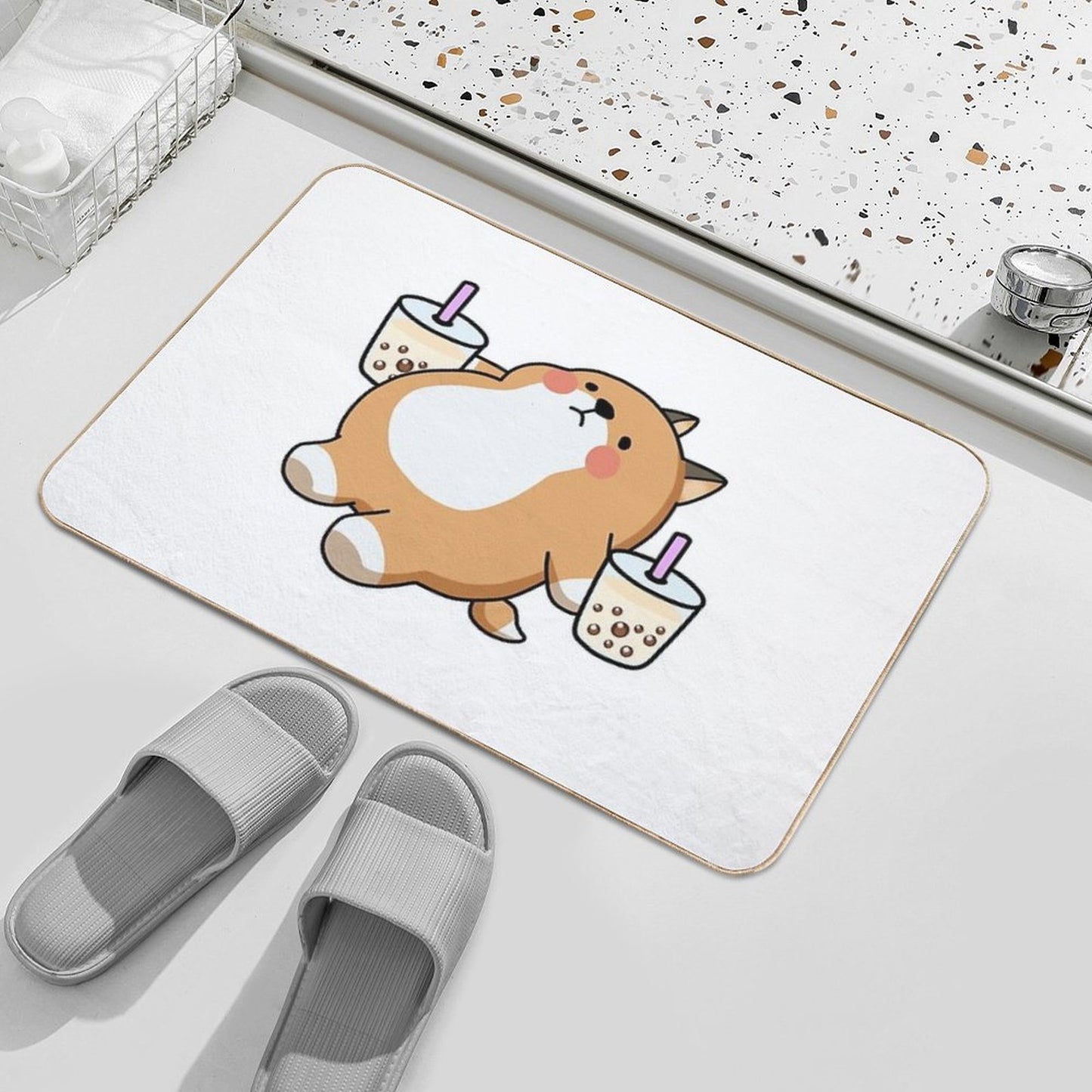 Lazy Shiba Loves Boba! Bath Mat