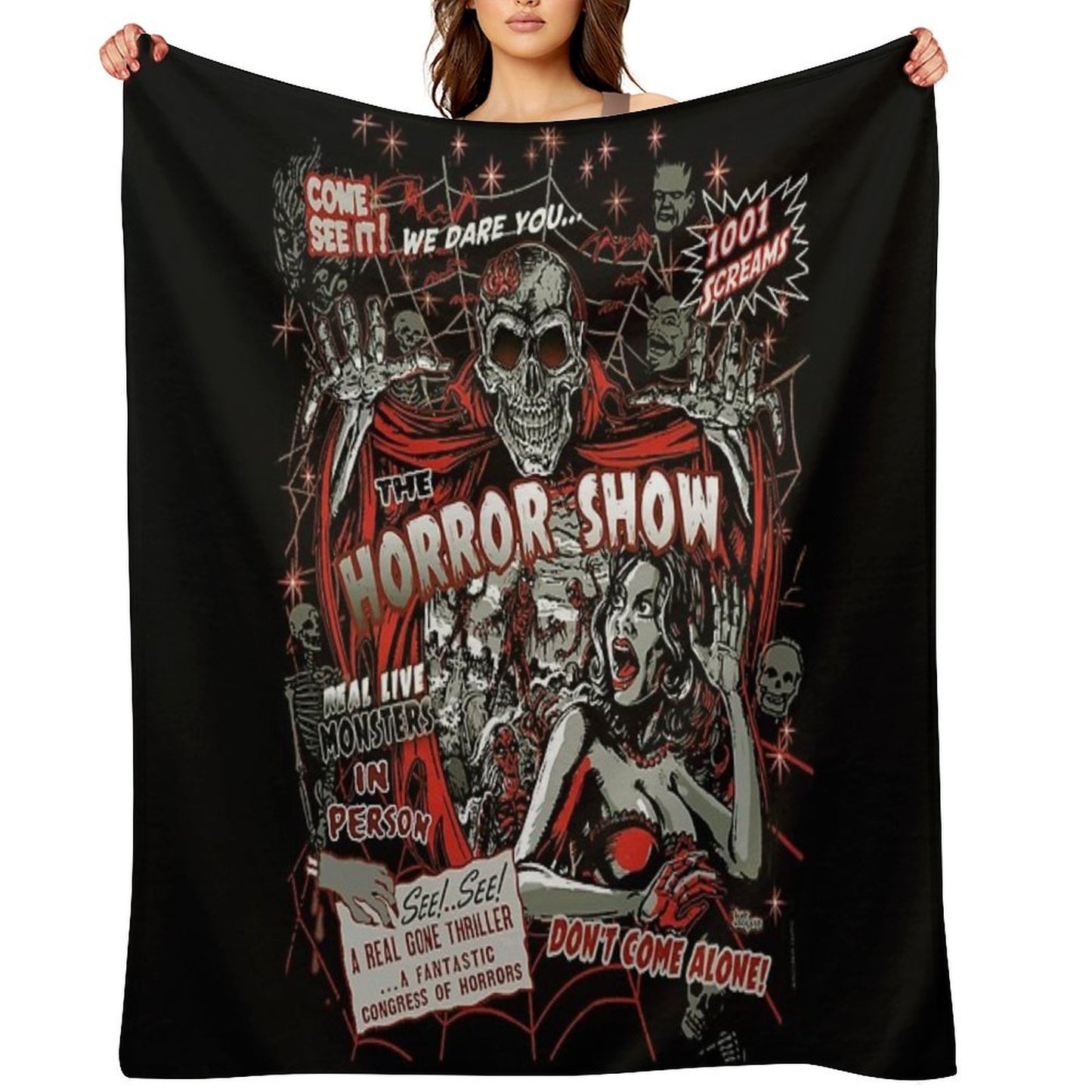 Spook Show Horror Movie Monsters Throw Blanket