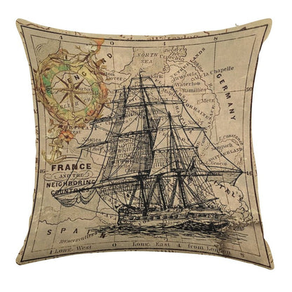 Dark Academia Vintage Pirate Ship Sailor Antique World Map Linen Throw Pillow Cover