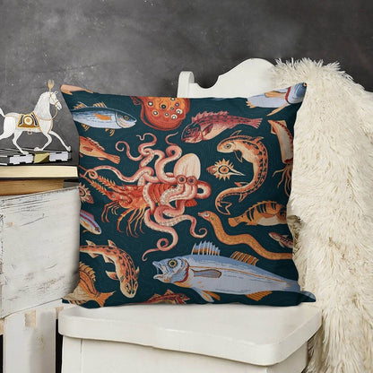 Pompeii Marine Mosaic Linen Throw Pillow Cover