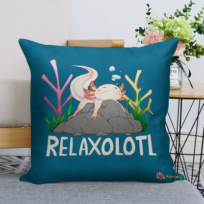 Relaxolotl A Cute Relaxing Axolotl on A Rock Linen Throw Pillow Cover