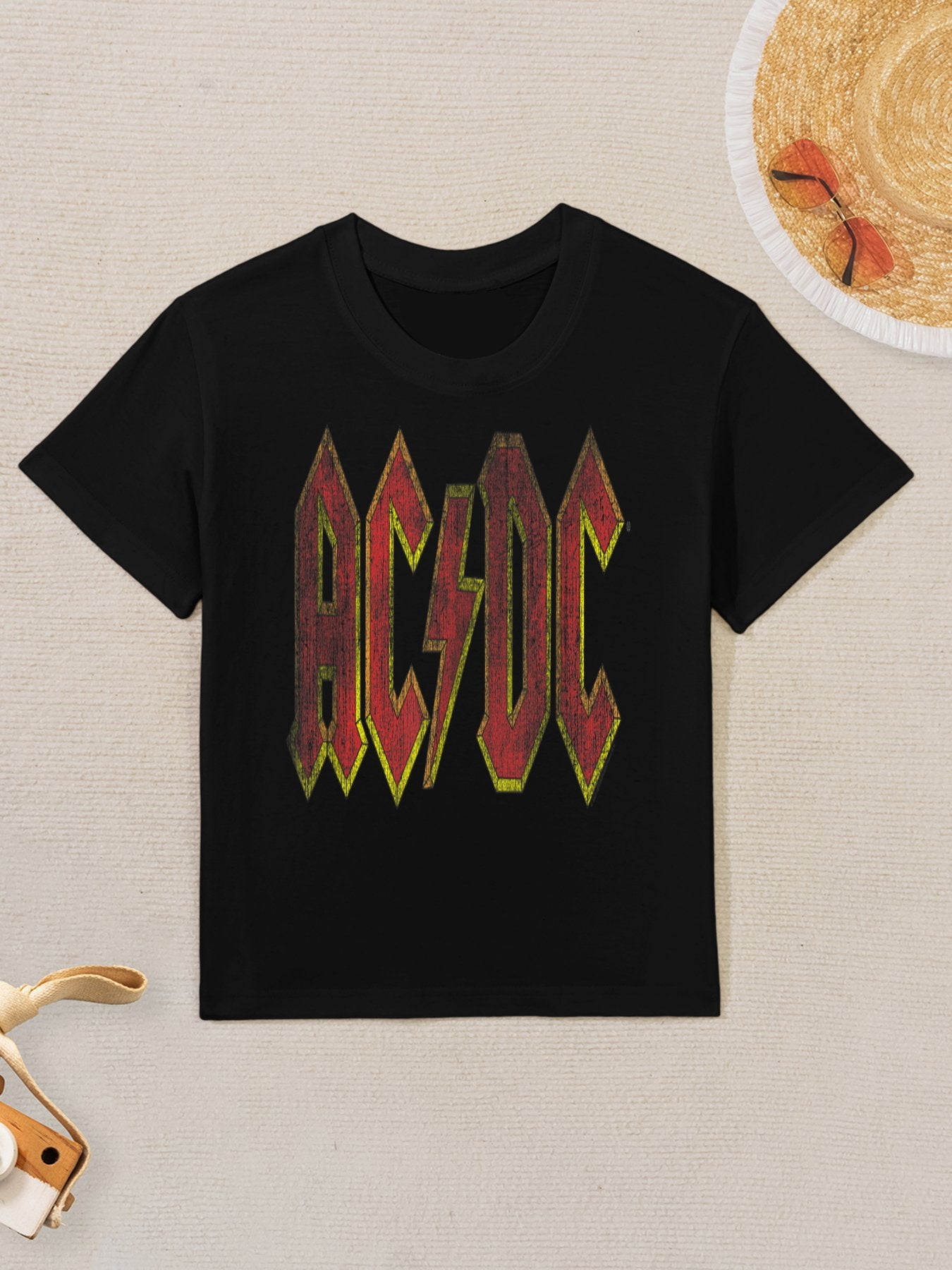 ACDC Distressed Red Logo Rock Music Band Kids T-Shirt