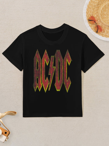 ACDC Distressed Red Logo Rock Music Band Kids T-Shirt