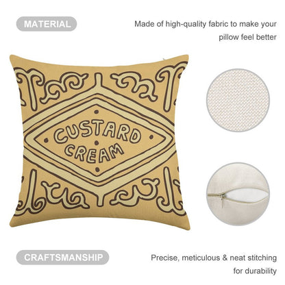 Custard Cream British Biscuit Linen Throw Pillow Cover