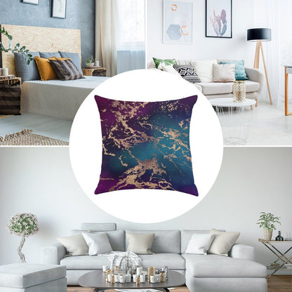 Jewel Tone Rose Gold Marble  Turquoise Blue And Purple Linen Throw Pillow Cover