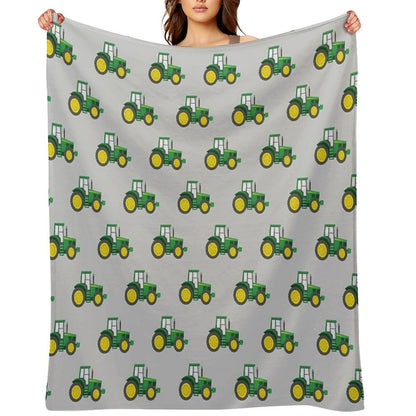 Green Tractors on Grey - Farming - Farm Themed Throw Blanket