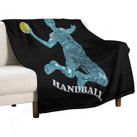 Handball Player Blue Silhouette Throw Blanket