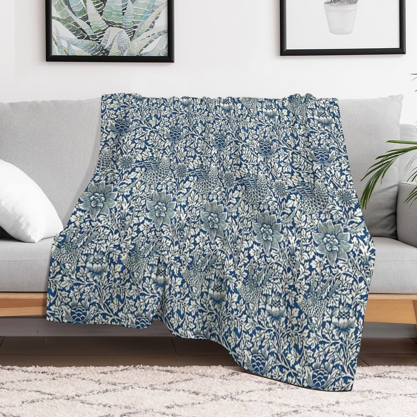 Indigo Blue And White William Morris Pattern Throw Blanket