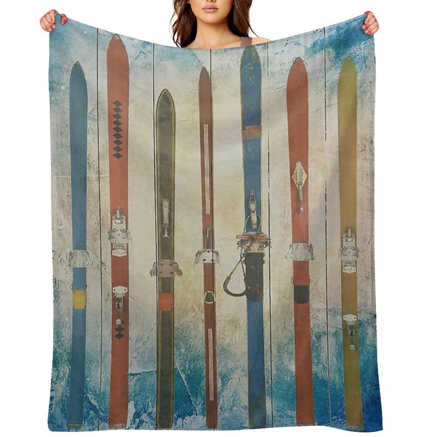Skiing Sets Vintage Throw Blanket