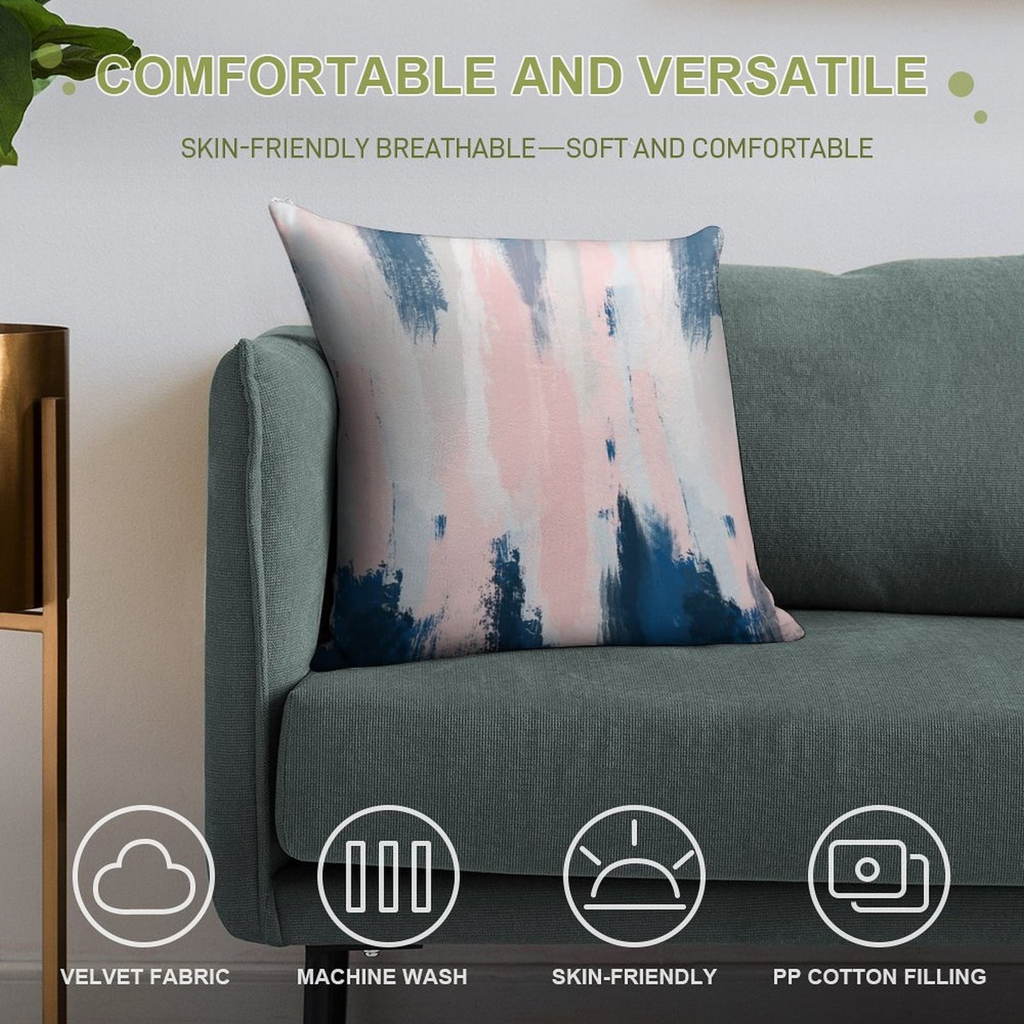 Abstract Blush And Blue Soft Anti-Pilling Throw Pillow