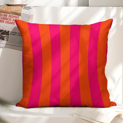 Bright Neon Pink And Orange Vertical Cabana Tent Stripes Linen Throw Pillow Cover