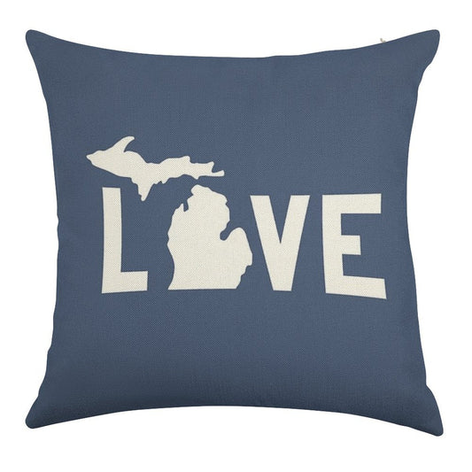 Michigan Love - All White Linen Throw Pillow Cover