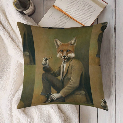 Vintage Mr Fox Linen Throw Pillow Cover