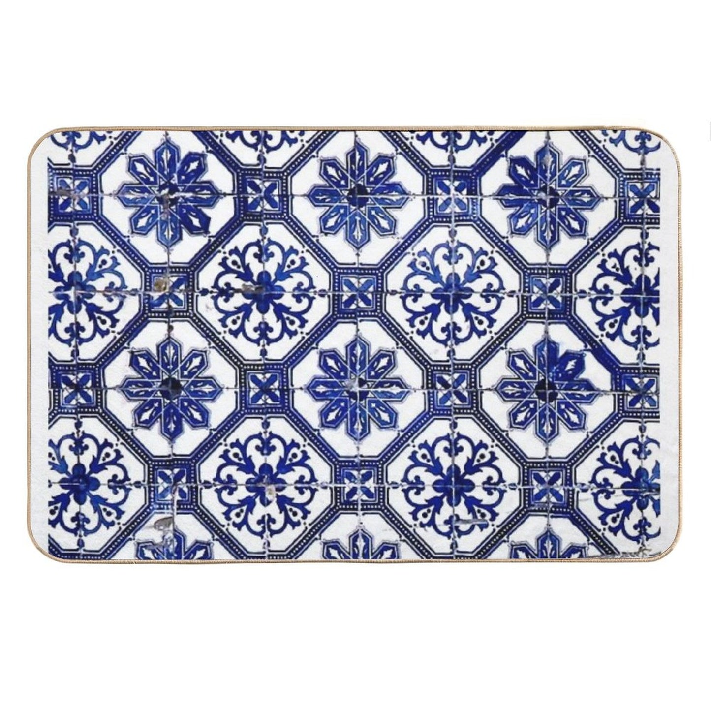 Blue And White Portuguese Tile Bath Mat