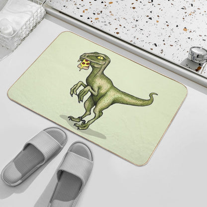 Raptor Dinosaur Eating Pizza Slice Bath Mat
