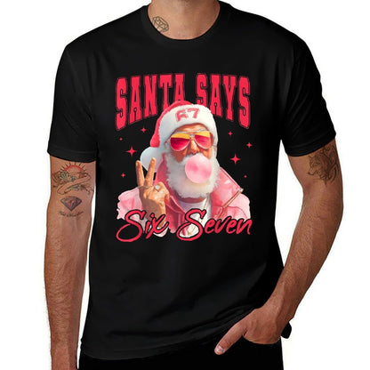 Santa Says Six Seven Christmas 67 Meme Xmas Boys Girls Funny  Rolled Sleeves T-Shirt