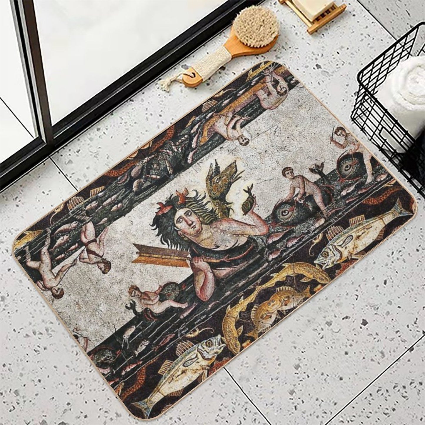 THALASSA SEA GODDESS WITH SNAKE DRAGON ,DOLPHINS,FISHES,NAUTICAL ,OCEAN - SEA LIFE MOSAICS Bath Mat
